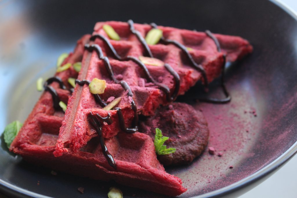 Beetroot Jowar Waffles